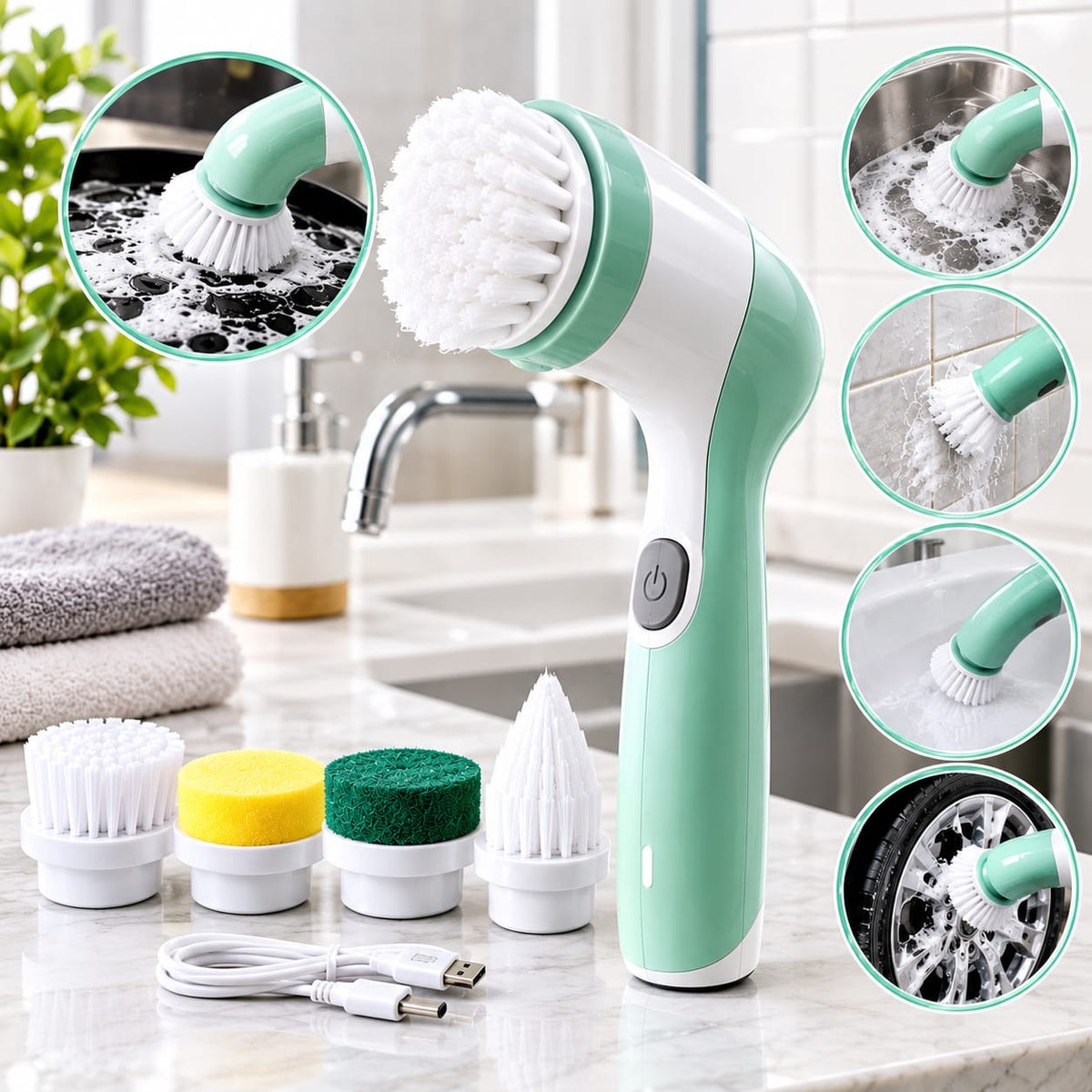 Electric Spin Cleaning Device – Powerful Multi-Surface Scrubber & Portable Household Cleaning Brush for Kitchen, Bathroom, Tiles, Sinks & Hard-to-Reach Areas