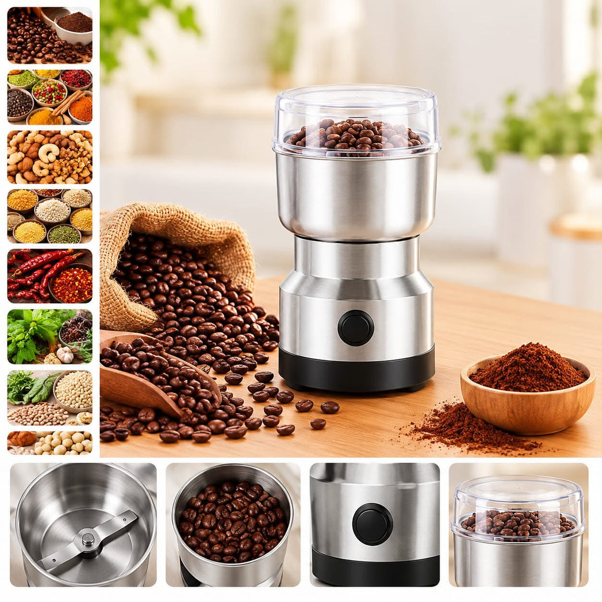 ☕ 3-in-1 Electric Coffee & Spice Grinder – Fresh Grinding Made Easy 🌶️