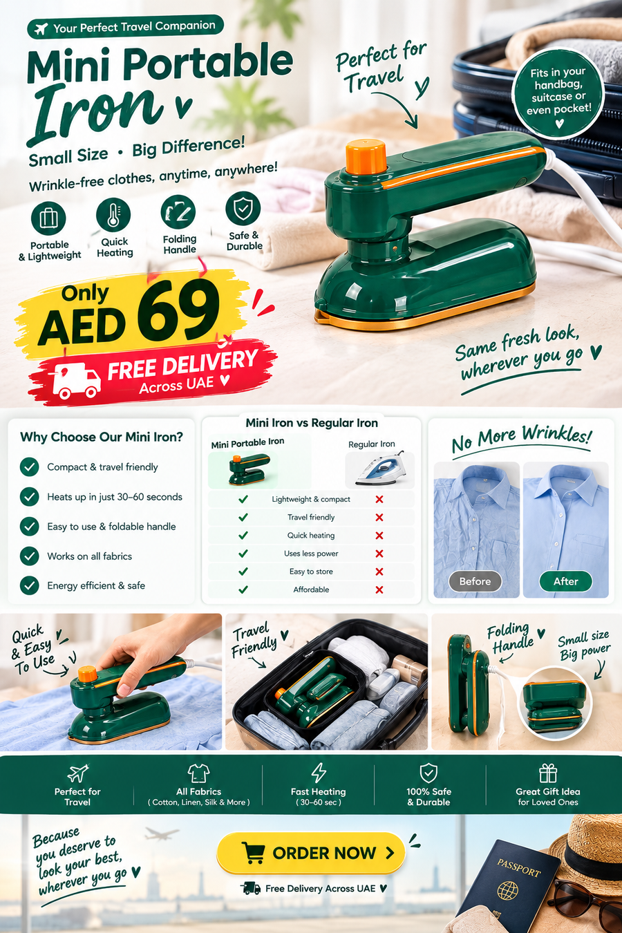 👜 Compact Mini Iron – Your Travel Essential
